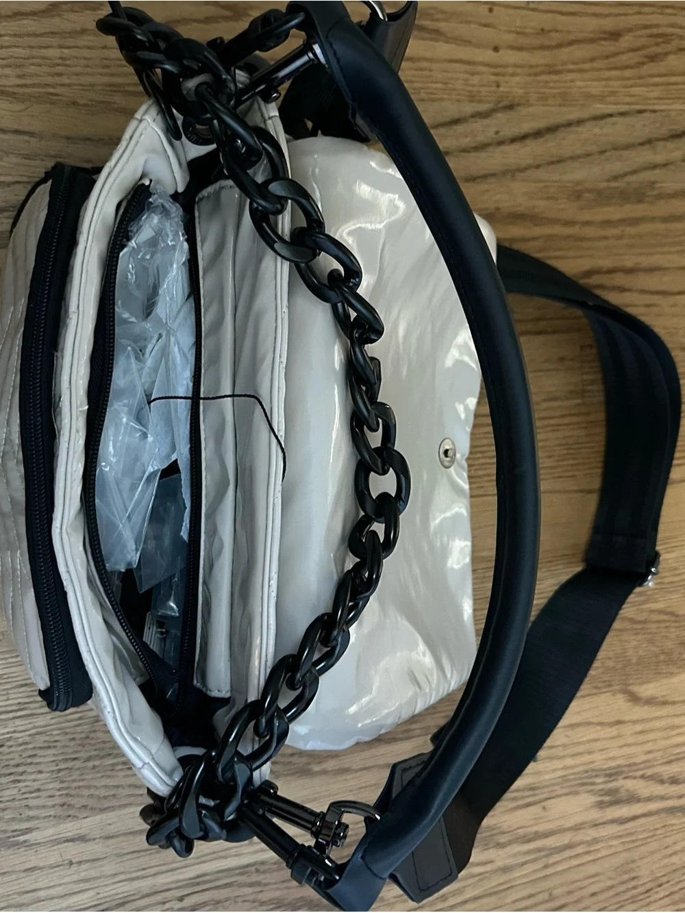 THINK ROYLN Muse Moto Quilted Crossbody Bag with Black Chain Strap